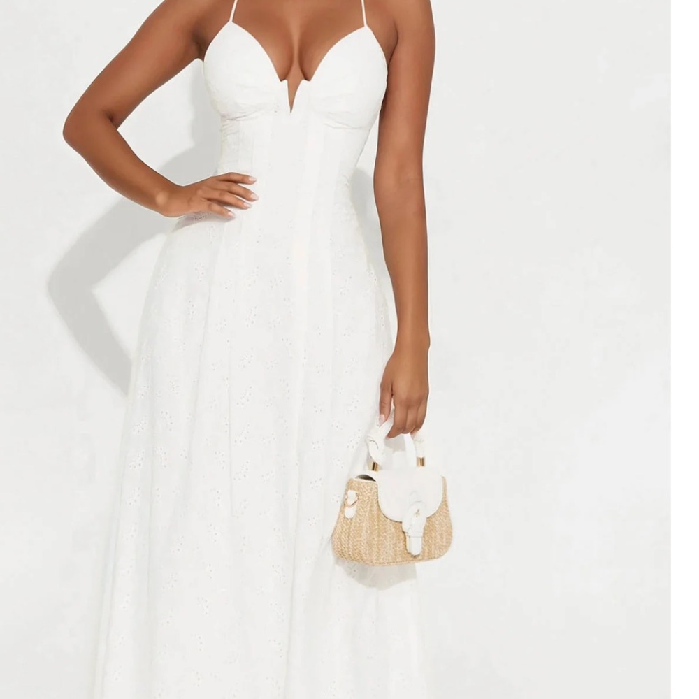 White Sleeveless Plunge Maxi Sundress